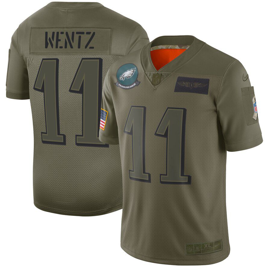 Men Philadelphia Eagles #11 Wentz Green Nike Olive Salute To Service Limited NFL Jerseys